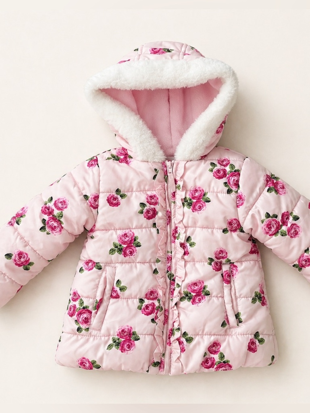 Little Me Toddler Pink Floral Jacket / Pink Floral Puffer Jacket / Quilted / 18m
